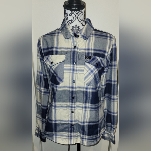 DIXXON Tops - Dixxon Flannel Co Womens Brownells Six Gun Button-Up Shirt Blue/Cream Plaid Med